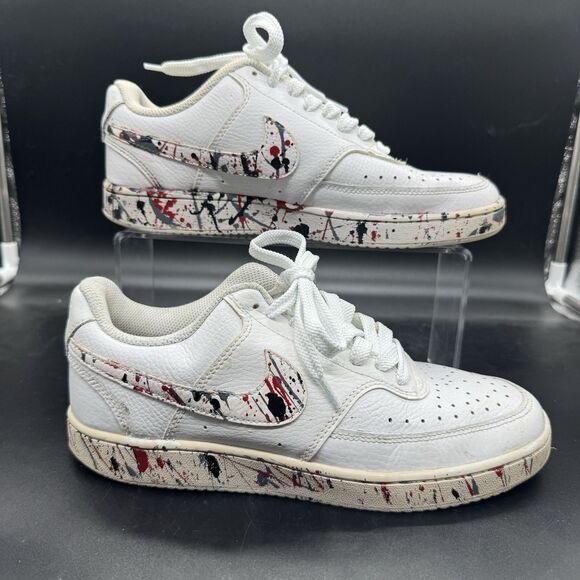 Nike Other - Nike Court Vision Mens Size 7 Low Triple White Custom Painted Splatter GUC